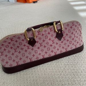Auth LOUIS VUITTON Mini Lin Handbag Alma Long Cherry